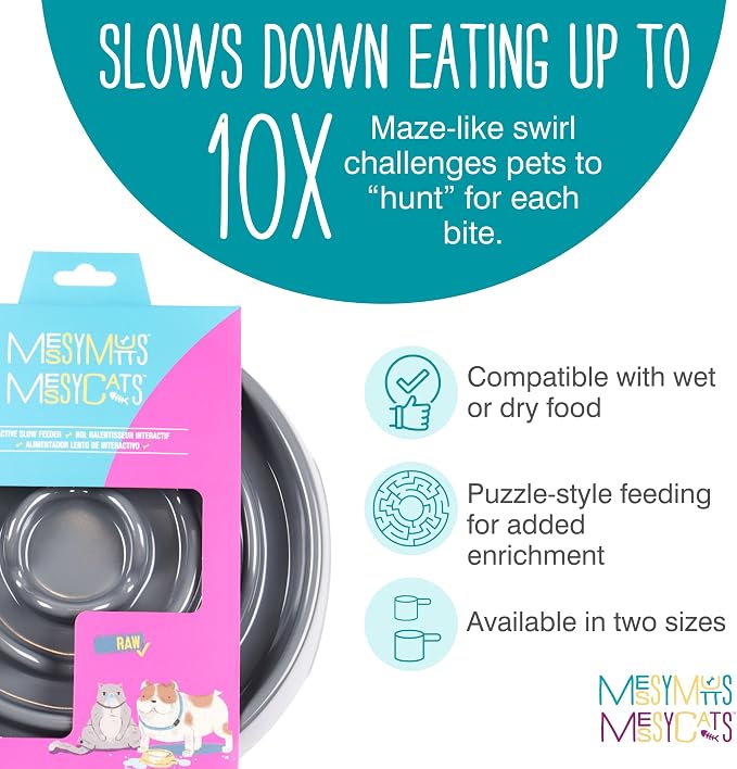 Messy Mutts Interactive Slow Feeder Dog Bowl, 3 Cup | Round Slow Feeder Dog Bowl With Raised Maze Pattern For Wet Or Dry Food, Holds Up To 3 Cups