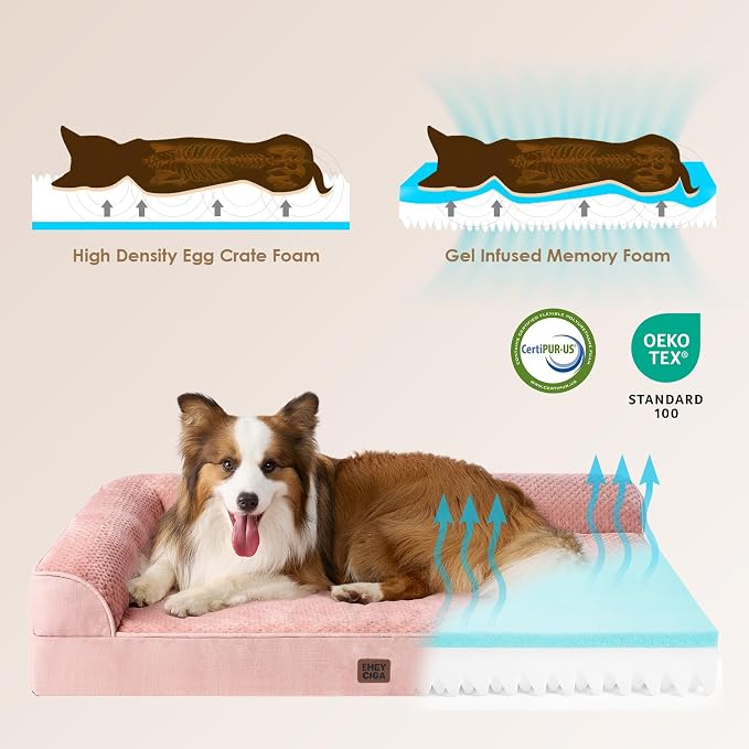 EHEYCIGA Extra Large Dog Bed Othorpedic, Memory Foam XL Dog Bed with Washable Removable Cover, Waterproof Pet Sofa Couch XLarge Size Dogs with Nonskid Bottom, 44x32x6.5, Pink