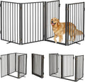 Metal Freestanding Dog Gates with Door for Outdoor Indoor,80'' Extra Wide Free Standing Dog Gate for Doorways,Large Openings,Deck,Yard,Porch,Foldable Safety Pet Fence(Black,4 Panels)
