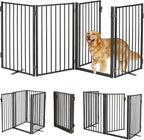 Metal Freestanding Dog Gates with Door for Outdoor Indoor,80'' Extra Wide Free Standing Dog Gate for Doorways,Large Openings,Deck,Yard,Porch,Foldable Safety Pet Fence(Black,4 Panels)