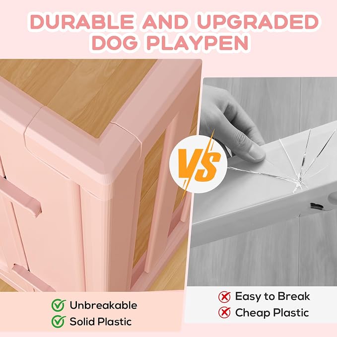 Dog Playpen, Clear Dog Pen, Dog Pen Indoor, Easy to Install and Remove Dog Play Pen, Puppy Playpen Suitable for Dogs, Cats,Dog Playpen Indoor (Pink,23.6 inch Height, 10 Panels)