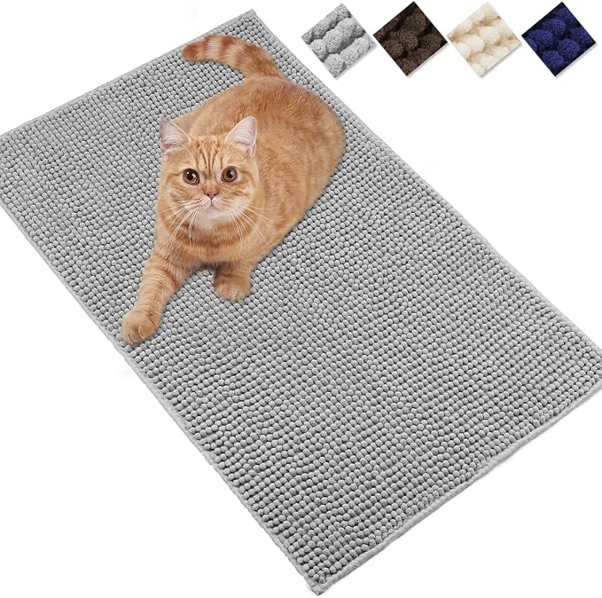 VIVAGLORY Cat Litter Mat Softgrip Litter Trapping Mat, 35"× 25", Grey | Litterbox Rug Box Catcher for Indoor & Floor, Easy Clean Washable Less-Mess Waterproof for Cat