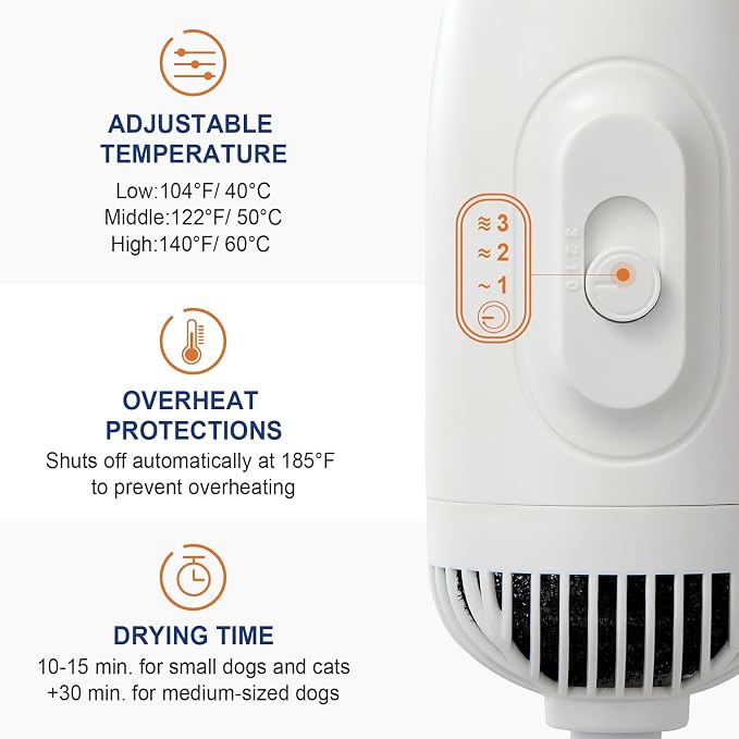 3-in-1 Pet Hair Dryer & Slicker Brush for Dogs & Cats – Portable, Professional, Adjustable Temp, Overheat Protection Dog Hair Dryer (blue)