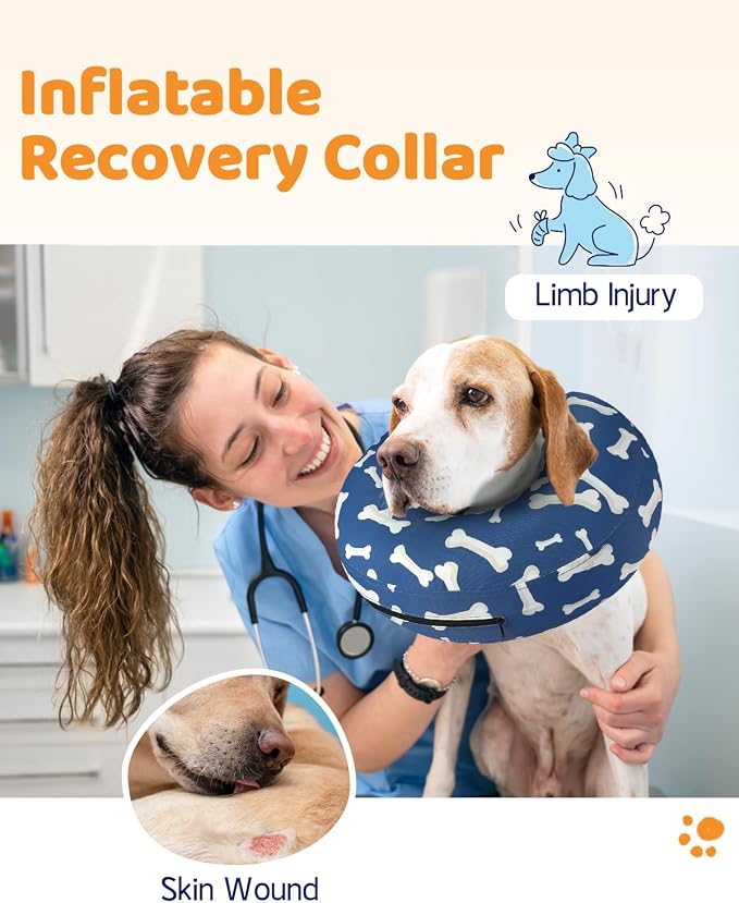 Supet Inflatable Dog Cone Collar Alternative After Surgery, Doggie Neck Donut Collar Recovery ECollar for Post Surgery, Soft Dog Cone for Small Medium Puppies Cats