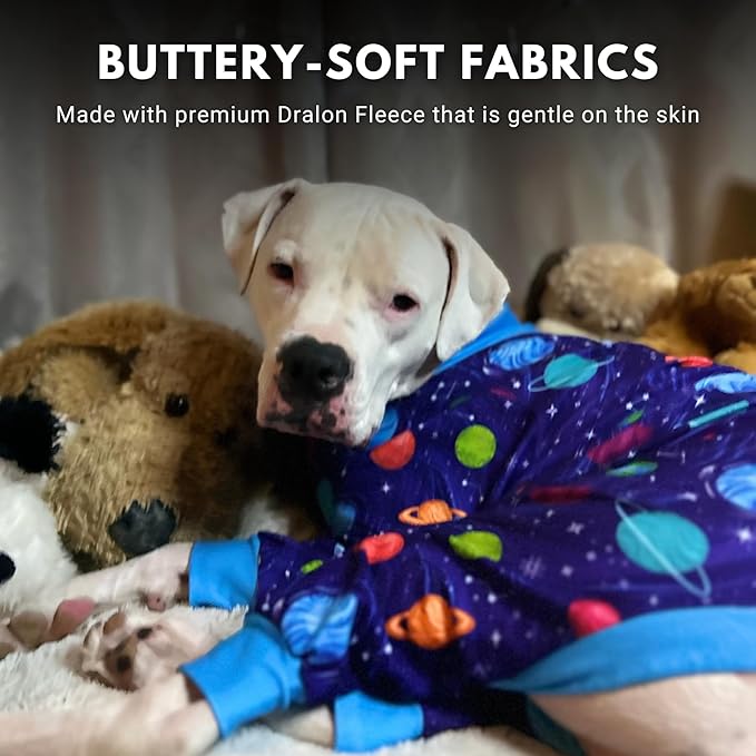 Spark Paws Dog Pajama, Dog Recovery Suit Male, Onesie, Ultra-Soft and 4-Way Stretch, for Small Medium and Large Breeds - Planets - 4XL
