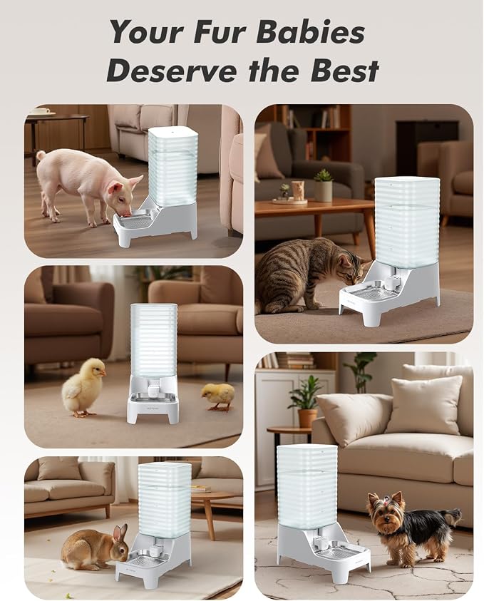 Automatic Dog Water Bowl Dispenser with Patented Faucet - 8L Large Gravity Cat Water Dispenser with Filter & Adjustable Base, Wide Mouth for Easy Clean, BPA-Free, Stainless Steel Pet Waterer for Pets