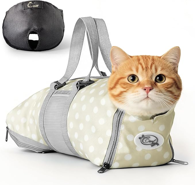 Cinf Cat Restraint Grooming Bag, Anti-Scratch Tool for Nail Trimming | Safe grooming restraint bag controls cat movement for bathing, nail trimming, injections and veterinary examinations