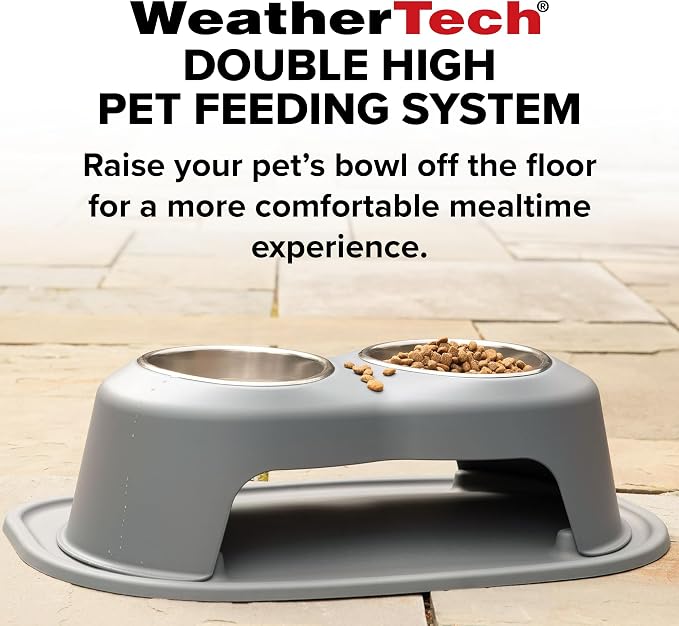 WeatherTech Double High Pet Feeding System - Elevated Dog/Cat Bowls - 6 inch High Light Grey (DHC3206LGLG)