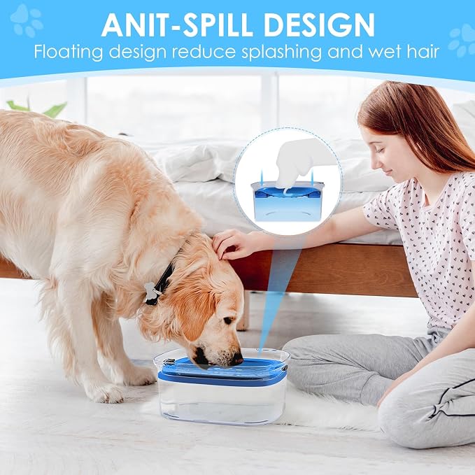 3L No Spill Dog Water Bowl with Slow Drinking Disk(Navy Blue) | Clear Acrylic, Easy Water Check, Non-slip Pads, Slobber Stopper Splash Proof Water Bowl for Sloppy Messy Drinkers Reduce Mess