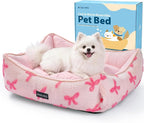 Mora Pets Reversible Pet Beds for Small Dogs Large Cat Bed Washable - Cool & Warm 2-in-1 Anti Anxiety Dog Bed for Summer, Rectangle Puppy Bed with Cute Pink Bow (25''x21''x7'')