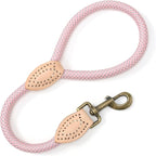 Mile High Life Short Dog Leash with Genuine Leather Connection, 4/5/6 FT | Rope Leash, Heavy Duty 360° Swivel Metal Clasp, for Small Medium & Large Dogs Walking (Pink, 18 Inch)