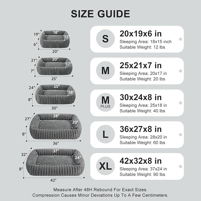 FURTIME Dog Beds Large Sized Dog, Washable Orthopedic Pet Bed with Removable Cover, Rectangle Soft Calming Sleeping Puppy Bed Durable Pet Cuddler with Anti-Slip Bottom, Grey, XL(42"x20"x8")
