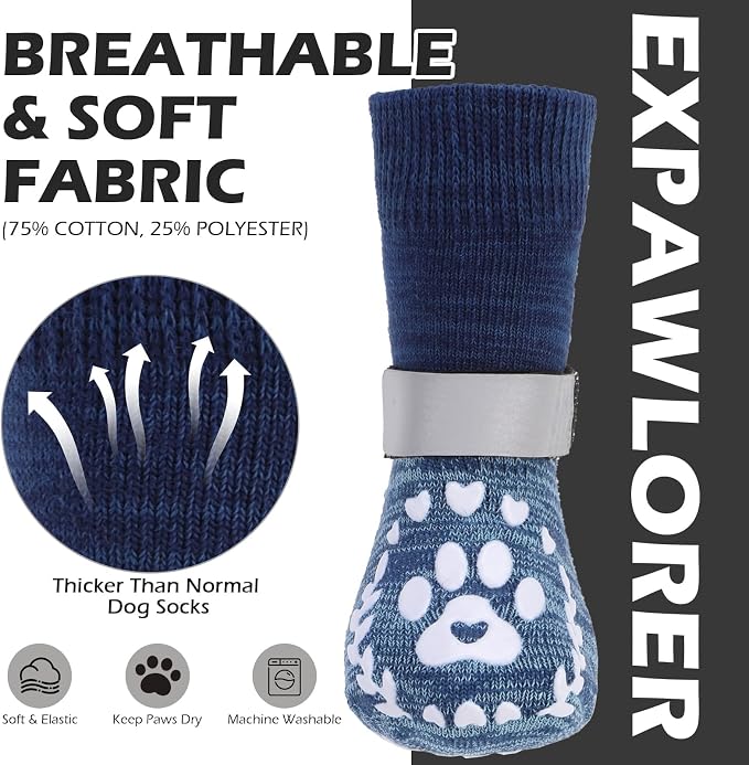 EXPAWLORER Dog Socks to Prevent Licking and Slipping, Summer Dog Shoes for Hot Pavement, Paw Protectors for Hardwood Floors Anti-Slip, Dog Booties for Small Medium Large Senior Dogs, Navy Blue M