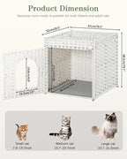 SETVSON Cat Litter Box Enclosure Furniture, Hidden PE Rattan, White | PE Rattan Kitty House with Top Fence, Fits Standard Litter Box, Included Litter Mat, 2 S-Hooks, Sturdy Metal Frame