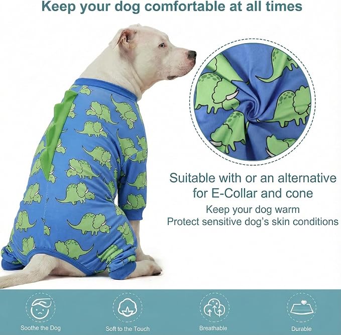 LovinPet Large Dog Pajamas, Four-Leg Stretch Onesie Bodysuit, Lightweight UV-Shielding Pajamas, Anti-Lick Calming Recovery Suit for Surgery, Pull-On for Medium and Large Breeds,Blue Green,L