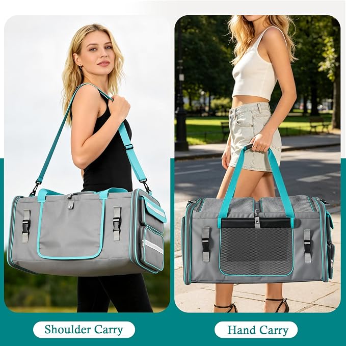 Keaber Cat Carrier for 2 Cats with Expandable Space & Litter Box, Gray | Extra Large Soft Sided Pet Carrier with Detachable Divider, Puppy Travel Carriers for Home, Car, Camping & Vet Visits