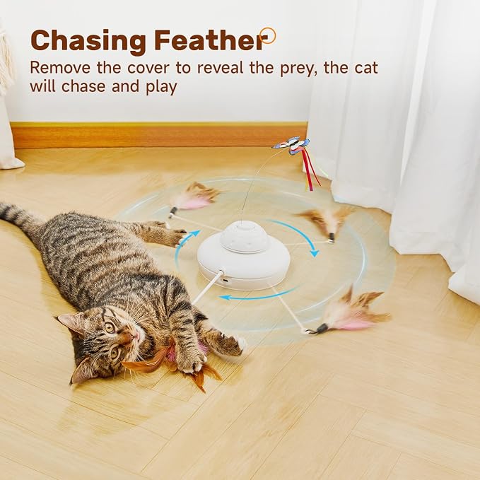 Potaroma Cat Toys Chargeable, 3in1 Hide and Seek for Kittens, Interactive Automatic Play, Fluttering Butterfly, Moving Wand Feather, Indoor Kitty Exercise 22.8 Inch Cover for All Breeds | Automatic Play, Fluttering Butterfly, Moving Wand Feather, Indoo...