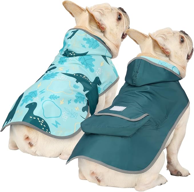 HDE Reversible Hooded Dog Raincoat Slicker Poncho for Small Medium Large Dogs - Dinosaurs - S - Rubber