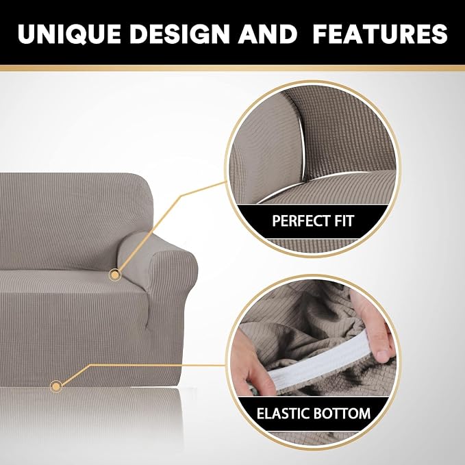 Stretch Sofa Cover Slipcover Couch Covers for 3 Cushion Couch Furniture Protector Sofa Covers with Non Slip Elastic Bottom Dogs Pet Friendly Fitted(Large Sofa 90"-100",Taupe)
