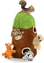 Hide and Seek Dog Puzzle Puppy Toys, Interactive Squeaky Plush, Stuffed Toys for Dogs (Sheep, Panda, Forest Animals) (Tree Hole Mix Large)