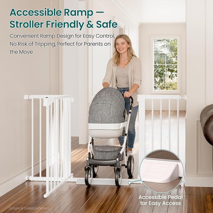 Cumbor 2 Pack 30-54" Baby Gate for Stairs, Dual Lock & Self-Closing Dog Gate for Doorways, Easy Install Pressure Mounted Pet Gates Indoor, Easy Walk Thru Wide Safety Proofing for Babies & Pets, White