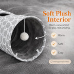 Geometric Straight Cat Tunnel with Plush Inside,Cats Toys Collapsible Tunnel Tube with Balls, for Rabbits, Kittens, Ferrets,Puppy,Diameter 11.8 Inch