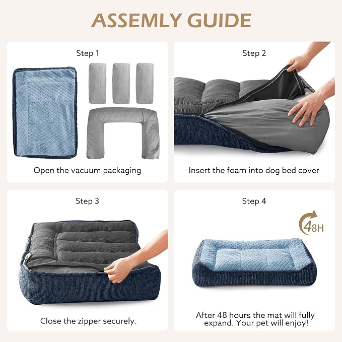 JOEJOY XL Orthopedic Dog Bed for Large Dogs Up to 80lbs - Extra Thick Foam Pet Bed Sofa with Bolster Sides, Large Sized Dog Bed with Removable Washable Cover, Non-Slip Bottom, Blue (42"x30")