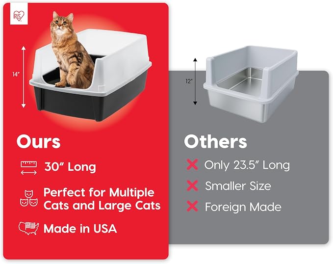 IRIS USA XX-Large High Sided Cat Litter Box, Scatter Shield, Black | Multi-Cat Use, Jumbo Capacity Pan, Extended Length Design, Oversized Basin, Multiple Cat Ready, Generous Dimensions