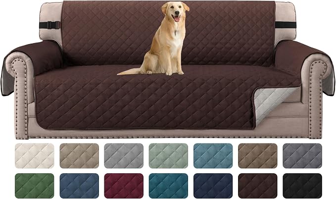 H.VERSAILTEX Sofa Slipcover Reversible Sofa Cover Seat Width Up to 66" Water Resistant Couch Cover with Elastic Strap Quilted Furniture Protector for Pets(Sofa, Brown/Beige)