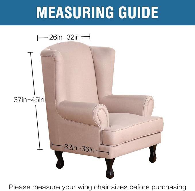 H.VERSAILTEX Wing Chair Slipcover Chair Covers for Wingback Chairs Wingback Chair Covers Slipcovers 1 Piece Stretch Sofa Cover Furniture Protector Soft Spandex Jacquard Checked Pattern, Ivory