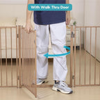 No Pawblems Full Metal Freestanding Dog Gate with Door, 30" Tall | Foldable Pet & Dog Fence for Stairs/Deck/Doorways, Indoor/Outdoor, Freestanding & Wall Mount, 156" Wide, 6 Panels, Brown