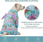 LovinPet Large Dog Pajamas, Four-Leg Stretch Onesie Bodysuit, Lightweight UV-Shielding Pajamas, Anti-Lick Calming Recovery Suit for Surgery, 3D Dino Wing Design with Soft Spikes， Blue Purple， M