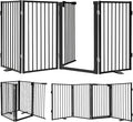 Snagle Paw Metal Freestanding Dog Gate with Door, 80” W x 32” H Dog Fence with Support Feet for Doorways, Stairs and Hallways, Portable Pet Gate for Indoor Use (4 Panel, Black)