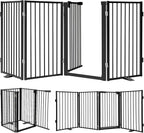 Snagle Paw Metal Freestanding Dog Gate with Door, 80” W x 32” H Dog Fence with Support Feet for Doorways, Stairs and Hallways, Portable Pet Gate for Indoor Use (4 Panel, Black)