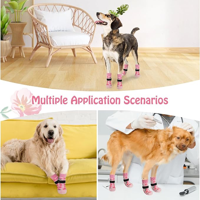 SCENEREAL Anti Slip Dog Socks to Prevent Licking Paws for Hardwood Floors | Double Sides Dog Shoes Boots & Paw Protectors for Hot/Cold Pavement, Dog Grippy Booties for Small Medium Large Senior Dogs