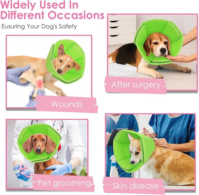 AOFITEE Soft Dog Cone Collar, Adjustable Cone for Dogs to Stop Licking, Dog Cones for Small Medium Large Dogs, Breathable Elizabethan Collar Wound Healing After Surgery(Green,S)