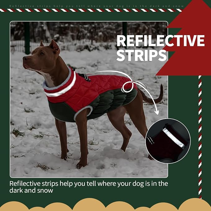 FUAMEY Dog Winter Coat Fleece Warm Small Dog Coat with Harness Built in | Dogs Cold Weather Fleece Coats Zip up Reflective Dog Winter Vest Windproof Water Resistant Snow Coats Christmas XS