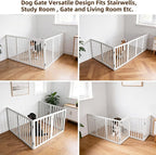 Foldable Indoor Dog Gate for The House Freestanding Stairs Nature Wooden White Pet Gate for Doorway Puppy Gate for Dogs Expandable Dog Fence for Stairs or Hallways 24"" Height 6 Panels