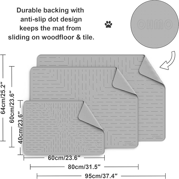 Cat Litter Mat, 23.5x16 Silicone Trapping Mat Ash Grey | for Kitty Litter Box, Easy Clean, BPA Free Rubber, Center Litter Collection, Easy Pour-Back, Waterproof, Odor-Resistant