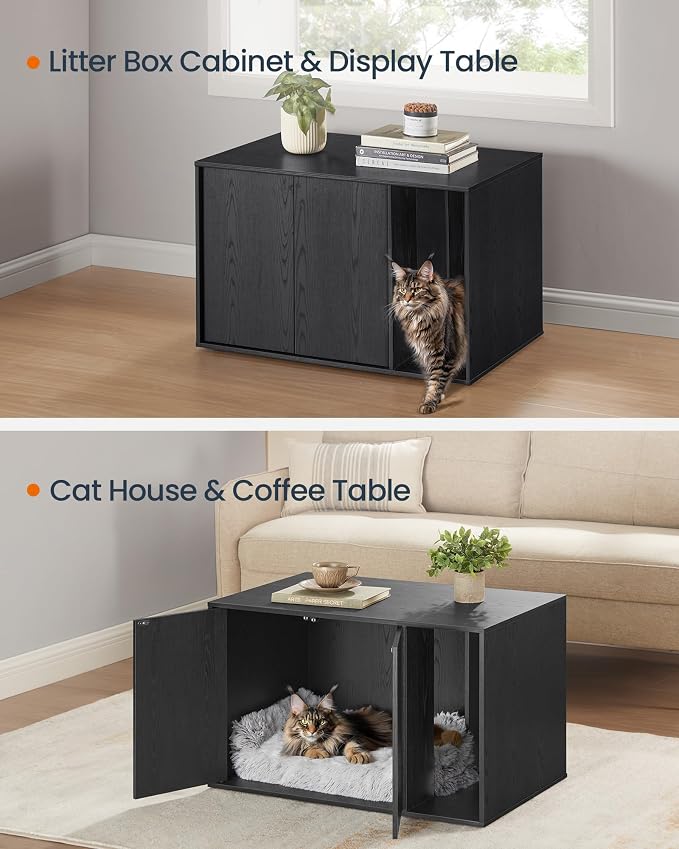 SONGMICS Home Cat Litter Box Enclosure, Particleboard Hidden Litter Furniture, Tool-Free Assembly, 31.5 x 19.7 x 19.7 Inch, Black Discreet Cat House, Kadin Collection UPCL013B03S
