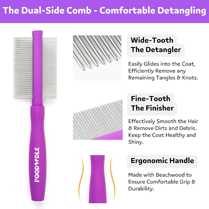 Pain-Free Dematting Comb Kit for Dogs & Cats, Dematting Rake & Detangling Dual-Side Comb Set, Dematting Brush for Dogs & Cats, Pet Grooming Tools Kit for Poodle Doodle & All Long Haired Pets