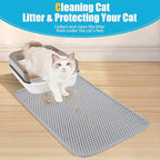 Cat Litter Mat 30"x24", Double Layer Waterproof Litterbox Mat, Gray | Non-slip backing, washable for easy cleanup, traps stray litter with waterproof honeycomb large grid that is urine-proof.