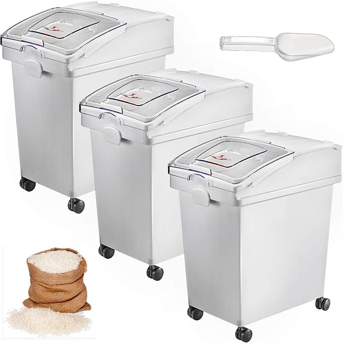 VEVOR Ingredient Bin, 5.2 Gallons Capacity Ingredient Storage Bin, 3 Pcs/Set, PP Material Flour Bins On Wheels, White Shelf Ingredient Bin with Scoop and Sliding Lid, Commercial Storage Bins