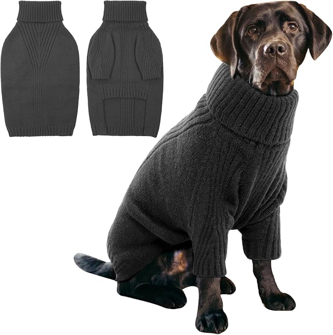 IECOii XXL Dog Sweater,Thermal Knit Big Dog Sweater with Sleeve,Pet Turtleneck Doggy Sweatshirt for Extra Large Dogs Boy Girl,Stretchy Large Dogs Cold Weather Outfit Pitbull Clothes,(Grey,XXL)