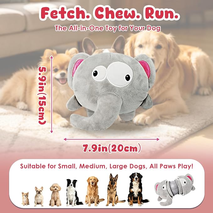 XIAPIA 3-in-1 Plush Elephant Squeaky Dog Toys for Aggressive Chewers | No Stuffing Interactive Dog Toys, Hidden Squeaky Ball & Crinkle Paper, Chew Fetch Toy for Small Large Puppy, Birthday Gift