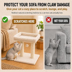 Small Cat Tree with Large Top Perch for Indoor Cats, Beige | Carpeted Scratching Post | Soft Plush Bed | Furniture Protecter | Small Cat Tower | Replacement Toy Balls | Space-Saving