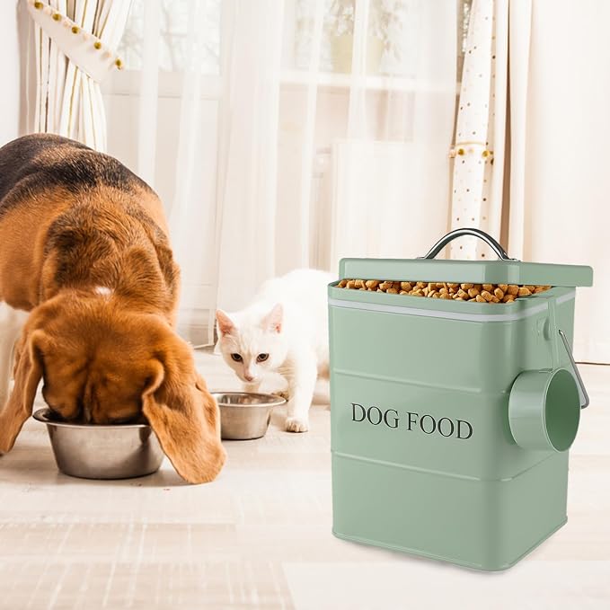 Dog Treats tin and dog Food Storage Tin with Lid & with Spoon for dog Food Storage, Medium Pet Food Storage Can-Dog Food-Green