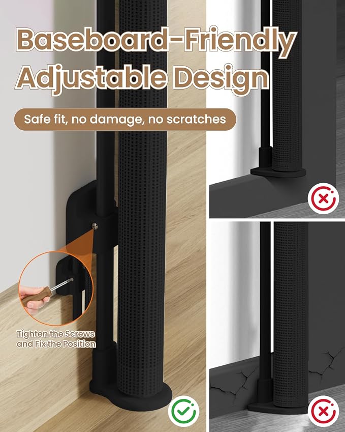 Retractable Baby Gate, Up to 55" Wide Reinforced Retractable Gate | 4 Fiberglass Support Rods for Extra Stability, Fully Retractable Design, 34" Tall for Stairs, Hallways & Doorways, Black