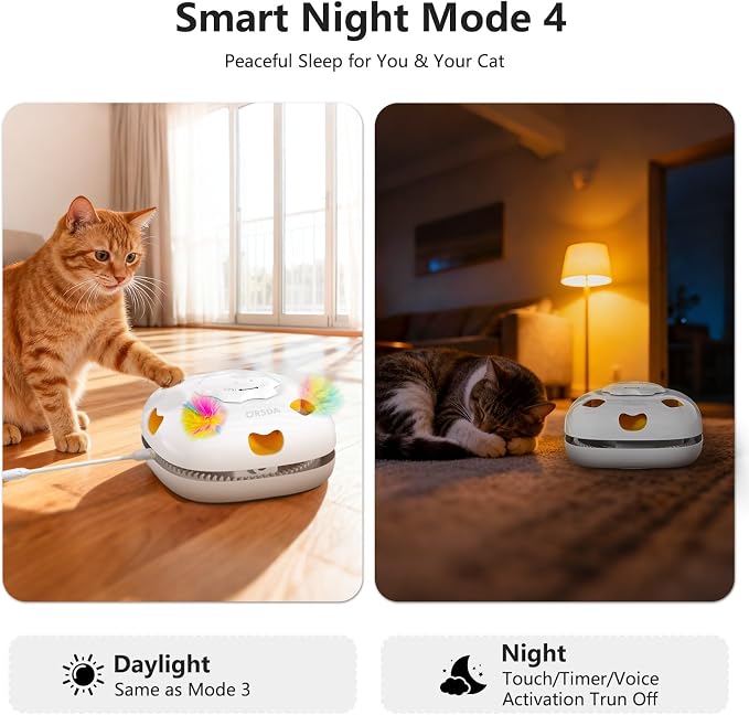 ORSDA Cat Toys for Indoor Cats, 4 in 1 Interactive Automatic Kitten Adult Cat Toy Whack a Mole, Hide and Seek, Moving Magic Wand & Chase Teaser, Rechargeable Touch/Timer Motion& Night DND Mode