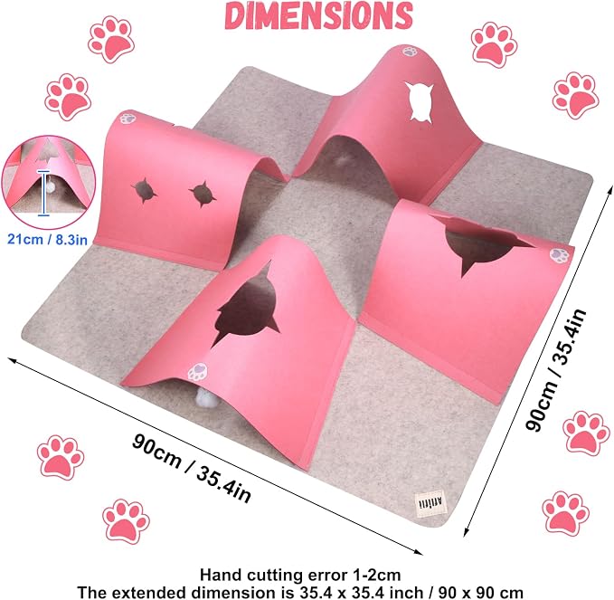 4-Way Cat Tunnel for Indoor Cats, Interactive Toy with Plush Ball | 35.4" Multi-Entrance Cat Play Tunnel with Cozy Hideaway Space, Provides Enrichment, Exercise, Exploration & Interactive Play